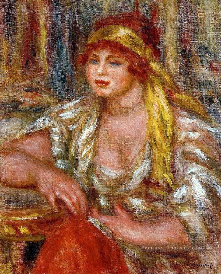 andree en turban jaune et jupe bleue Pierre Auguste Renoir Peintures à l'huile
